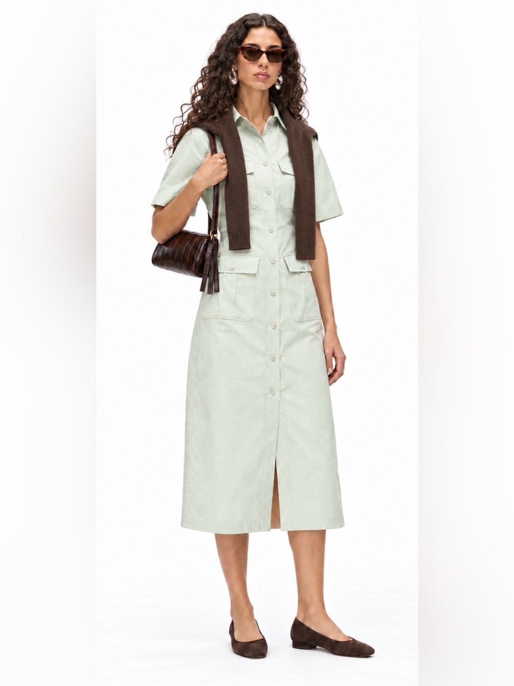 J.Crew Utility midi short sleeve shirt-dress in cotton poplin in Pistachio Mint